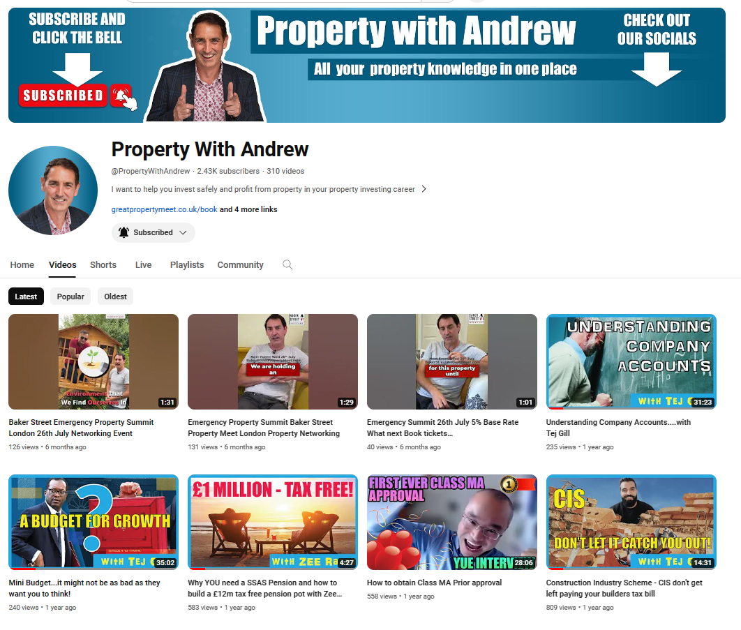 Property With Andrew YouTube channel — featuring expert interviews on commercial property, permitted development and UK property investment